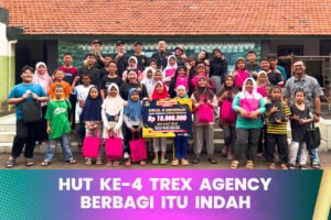 Tim Trex Agency berfoto bersama dengan anak-anak panti asuhan Rumah Piatu Muslimin Jakarta Pusat